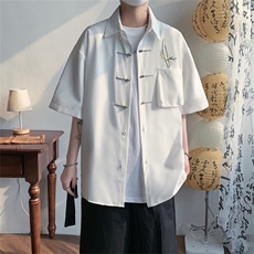 夏季新中式翠竹刺绣衬衣2024新款宽松慵懒衬衫男现货W8174-P42，男装衬衫，星座512-4