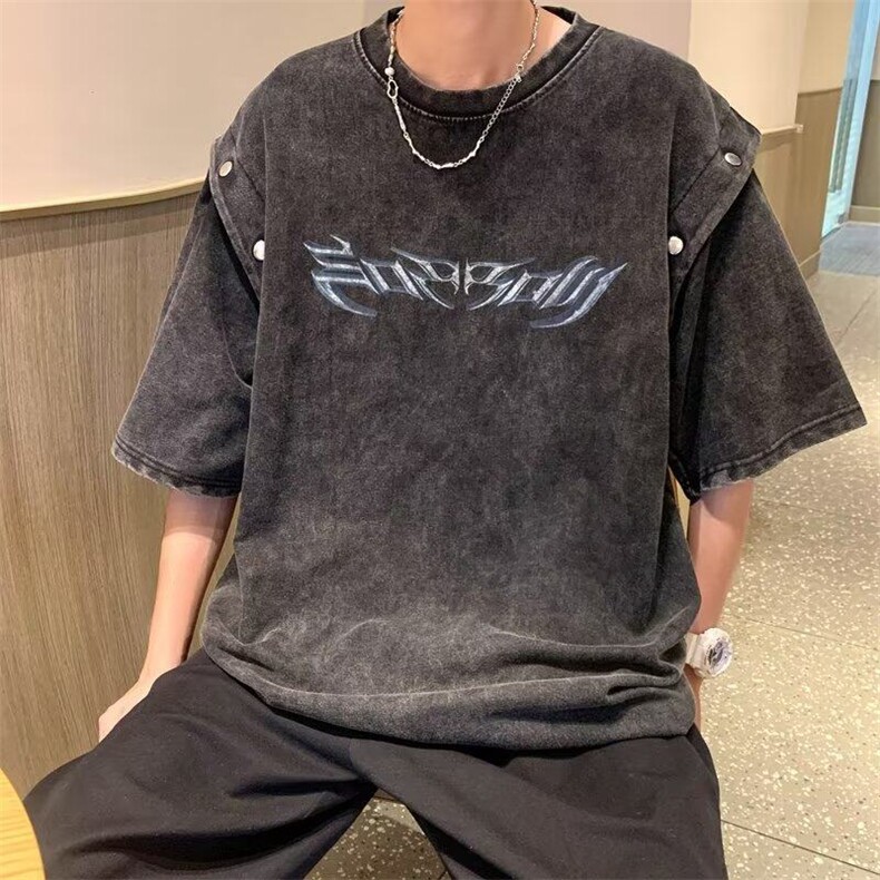 美式重磅洗水做旧可拆卸袖子设计感小众短袖t恤宽松背心无袖男女，男装背心/马甲，星座410-7