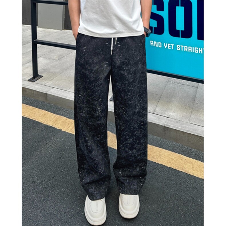 秋冬2025款破洞设计运动休闲长裤男潮流宽松直筒卫裤KX50，男装休闲裤，星座1116A（原606A-3）