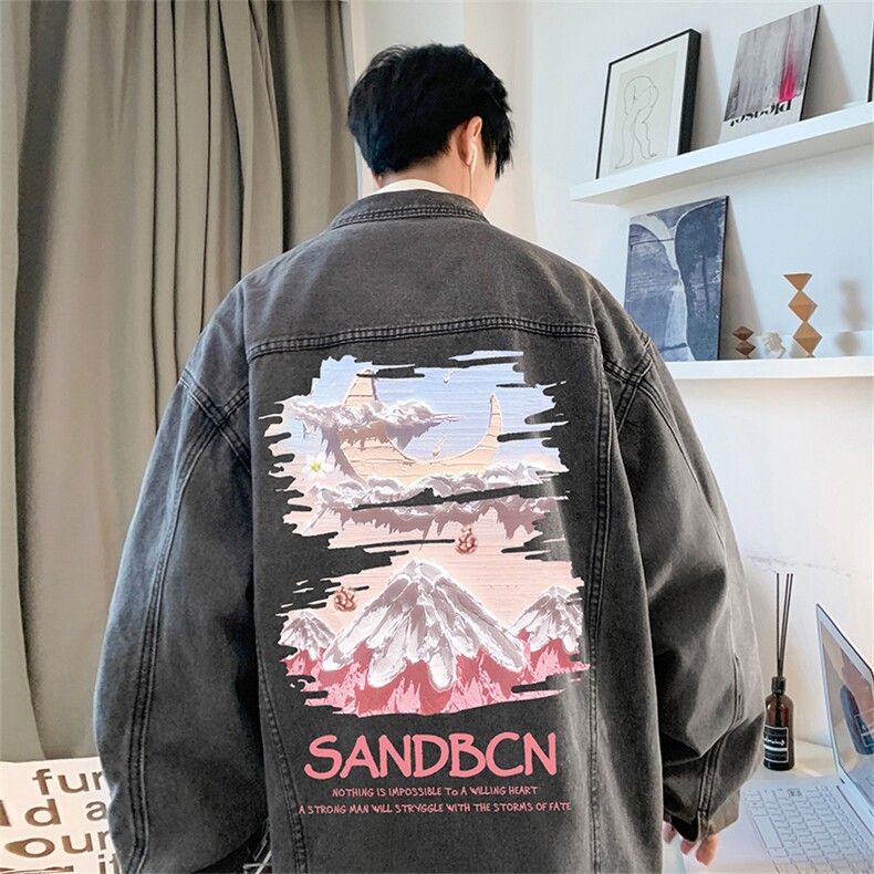 直播品质 美式高街扎染印花复古水洗牛仔衣潮流夹克外套 NZ07特65图片