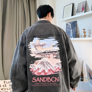直播品质 美式高街扎染印花复古水洗牛仔衣潮流夹克外套 NZ07特65图片