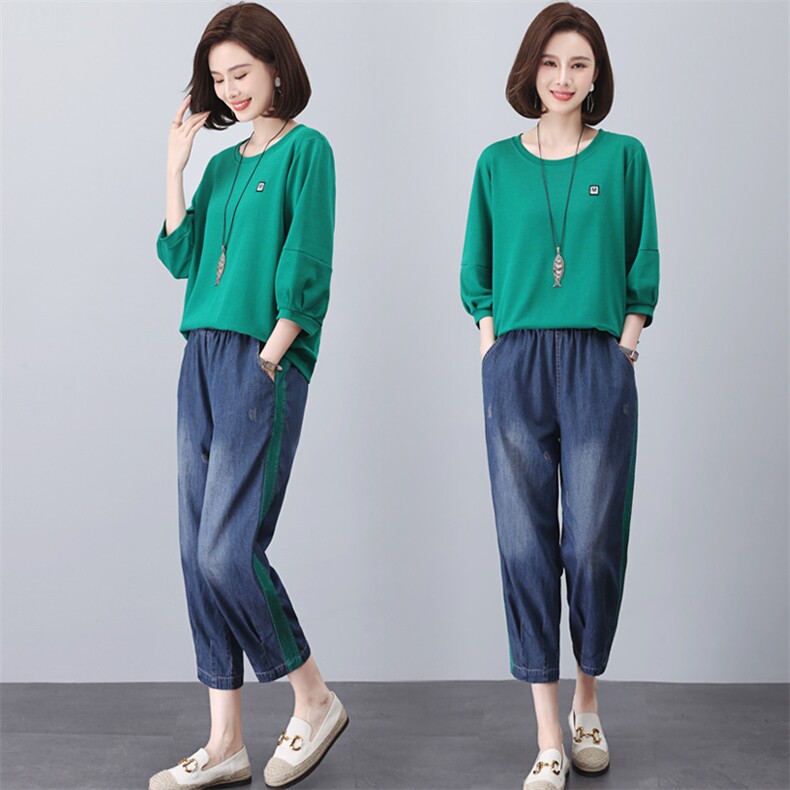 （新款）三年不下架2024纯棉两件套装女牛仔裤装女中老年妈妈装，女装套装/套裙，璐依舞