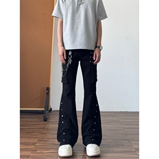 小众金属腰带设计感微喇铆钉休闲黑色直筒牛仔裤子K7131-P52网图，男装牛仔裤，电商B245