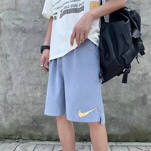 218-1-P18-GG02夏季宽松休闲打勾菊花潮牌开叉短裤图片