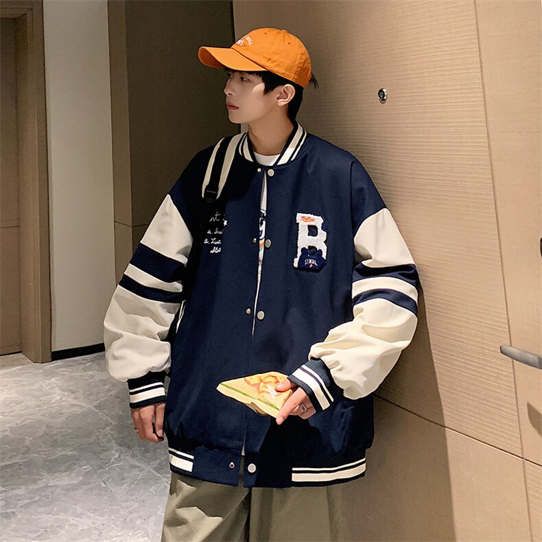 港风上衣夹克宽松落肩拼色棒球服外套XZ214-8JK712-P75,男装夹克,星座1204-3