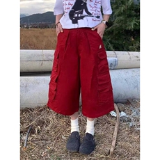AK2297-P60美式复古红色工装七分牛仔裤夏季新款潮流阔腿裤，女装休闲裤，星座617A-2