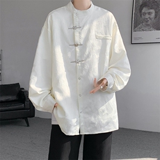 8XL-M特大码新中式蝴蝶扣暗纹长袖衬衫男复古装小众唐装CS509P55，男装衬衫，电商D206-1