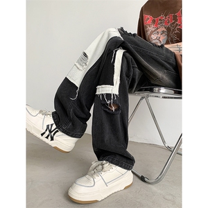 B221 美式ins高街小众个性拼接宽松破洞牛仔裤 LK23099-P65 控88图片