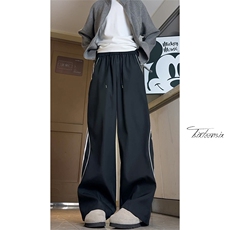 美式高街条纹休闲裤男秋季冲锋裤直筒阔腿裤子A166-YK092-P45控65，男装休闲裤，电商A166