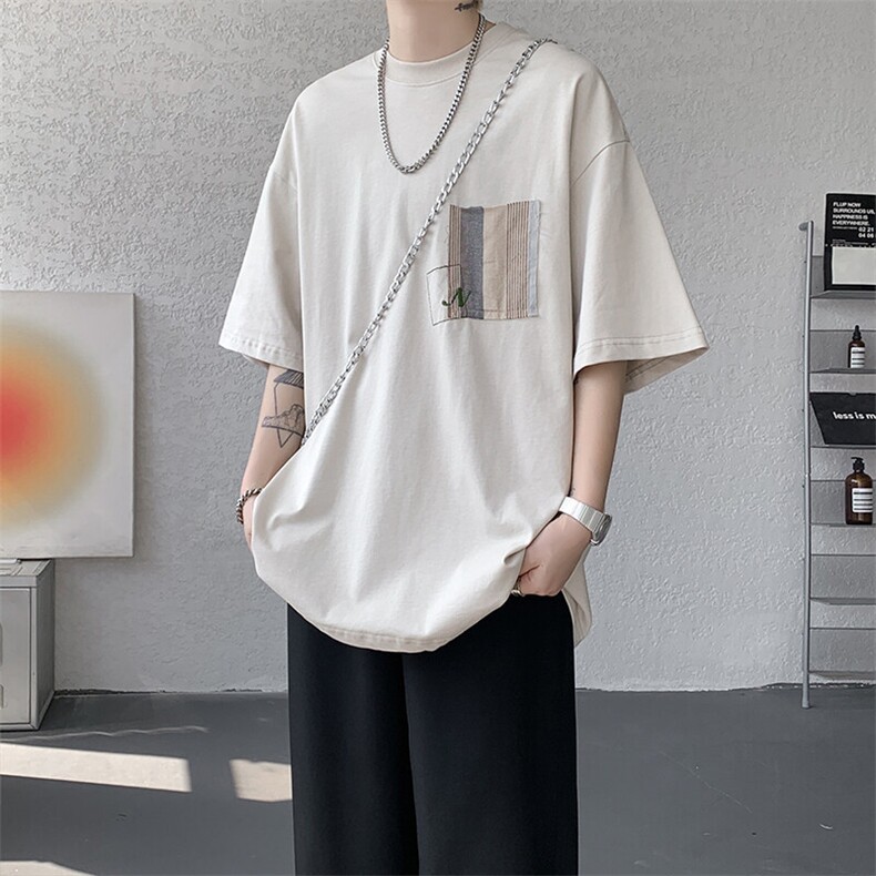 8XL-M高品质纯棉美式复古宽松简约百搭学院风短袖T恤上衣男DX343,男装T恤,电商D206-1
