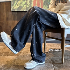XZ616秋季新款重磅水洗涂鸦泼墨印花牛仔长裤TY1104P65控78，男装休闲裤，星座512A（原616）