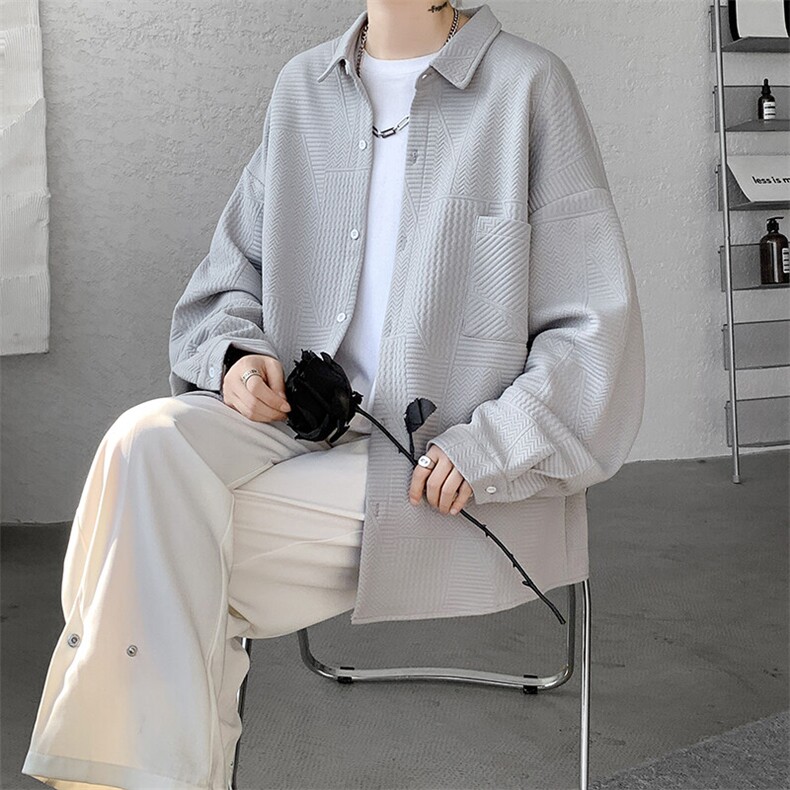 衬衫男2025春季新款港风宽松提花大码长袖衬衣CS023-P45(现货）,男装衬衫,星座214-3