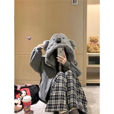 网图毛绒绒拉连帽拉链加绒卫衣减龄宽松棉衣开衫A025-JY1472-P88，男装棉衣，电商A025