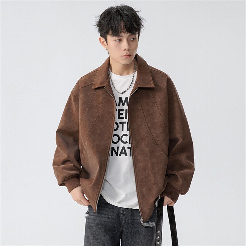 2026春季新款皮衣夹克男青少年学生潮流麂皮外套，男装皮衣，星座1206-1（原A206-1）
