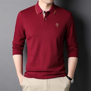 男士长袖条纹翻领体恤秋季新款中年商务休闲时尚爸爸装打底衫图片