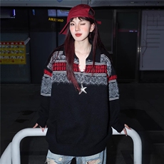 百搭复古港风小众慵懒民族风设计短款宽松毛衣针织开衫女，男装针织衫/毛衣，星座506A