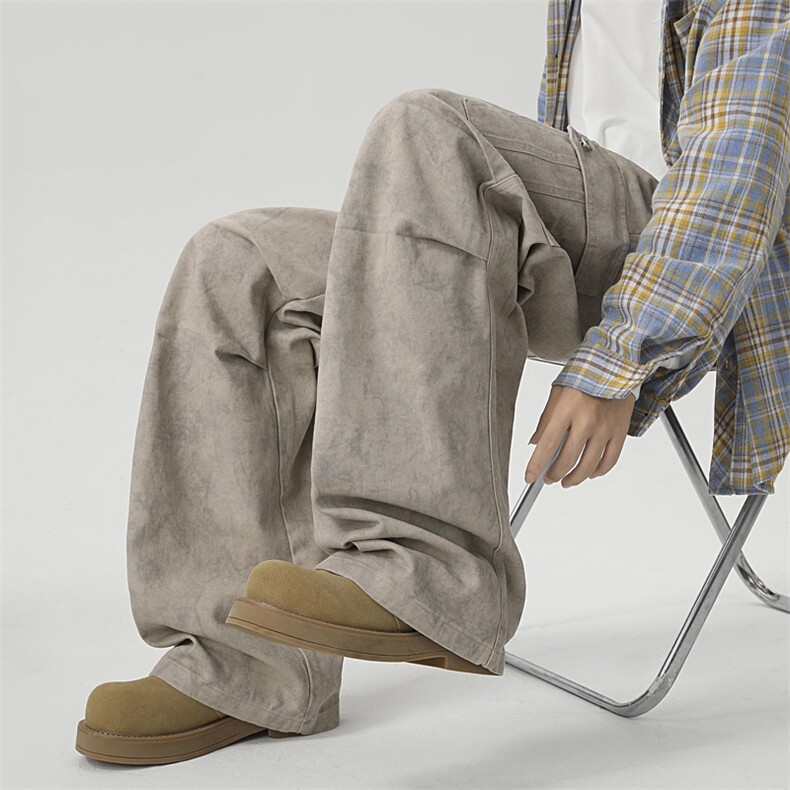 美式复古大理石暗纹口袋直筒阔腿工装裤男女宽松伞兵裤休闲，男装工装外套，星座410-7