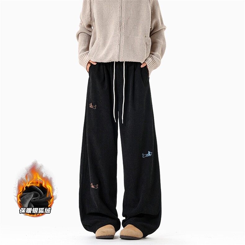 网图银狐绒500g重磅灯芯绒腊肠狗宽松阔腿裤K5681J加绒特P50控98,男装卫衣,电商A001-1