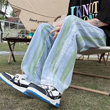 扎染牛仔裤男新款宽松百搭阔腿休闲裤春夏潮流ins直筒裤N148-p45，男装牛仔裤，星座1008-1