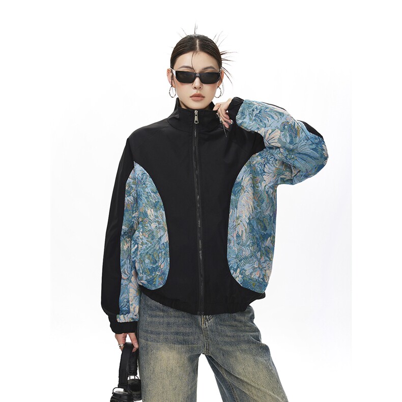 可二开中性风刺绣花卉撞色设计大码M-5XL夹克女JK78051P75控108，男装夹克，星座227-7