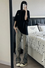 秋季美式ins高街hiphop重工艺水洗毛边牛仔裤货号K712P65，男装牛仔裤，电商A063