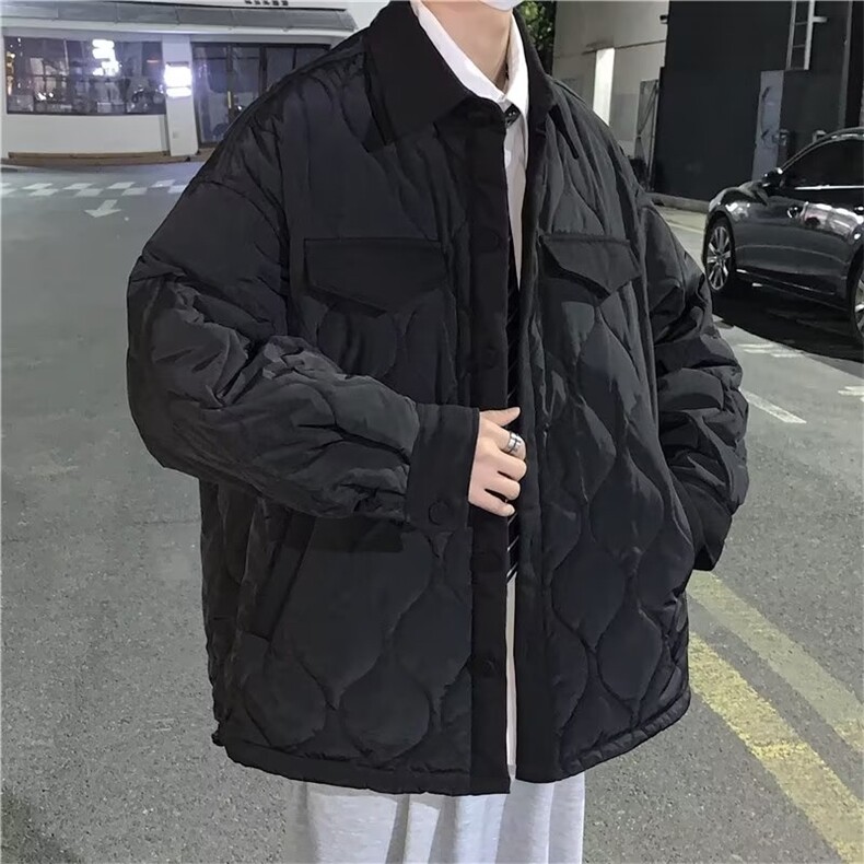 秋冬季新款ins菱形格立领棉衣男百搭棉服宽松工装外套W6037-P64,男装棉衣,星座512-2