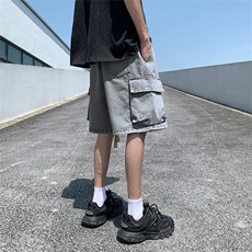 2023夏季新款港风高街潮流百搭抽绳工装牛仔短裤五分裤DK267-P45，男装牛仔裤，星座313A(原308A-2)