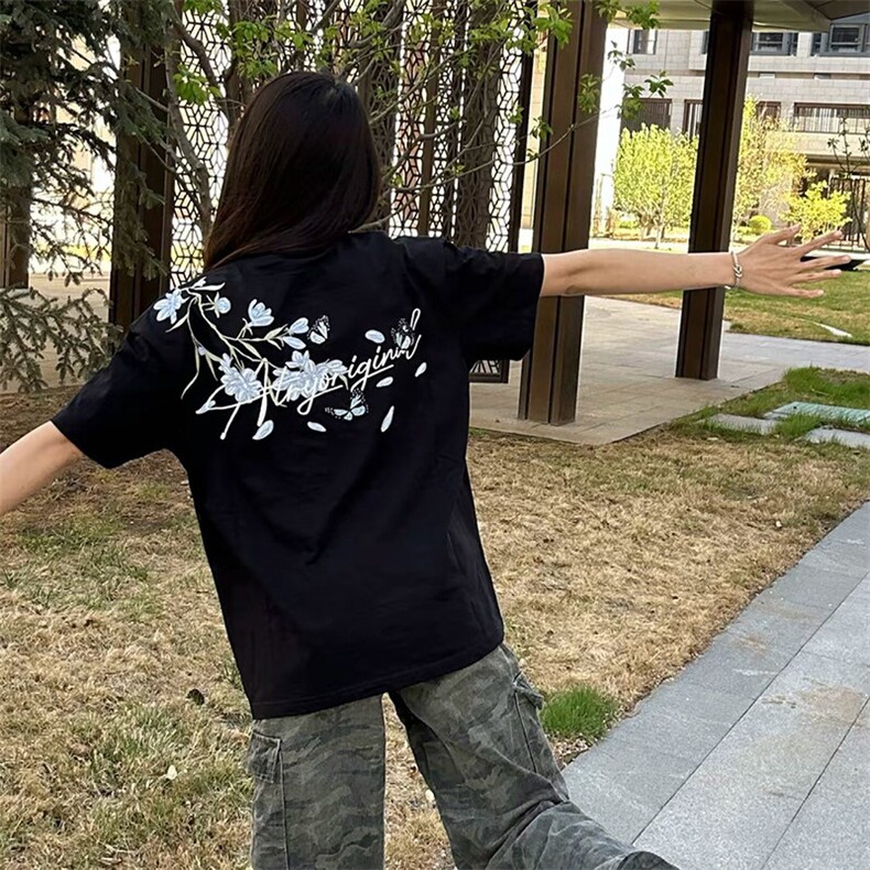 万针全刺绣解构设计260克重磅双纱纯棉高品质美式高街短袖T恤特35,男装T恤,电商A486