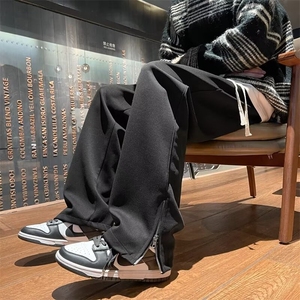 加绒休闲裤男韩版裤脚开衩2024秋冬ins长裤K4889-常规32-加绒39图片