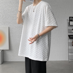 8XL-M 特大码短袖男夏季港风棋盘格子T恤冰丝半截五分袖DX323P35图片