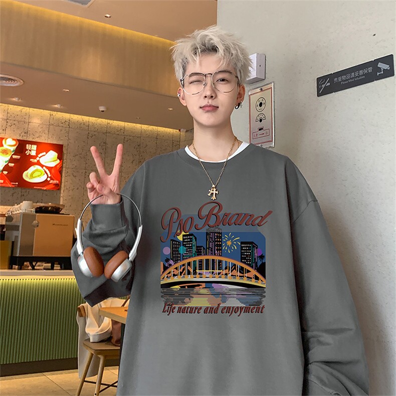 已注册港风纯棉260克高街抖音直播得物品质长袖T恤打底衫T4217P28，男装T恤，电商C408-1(原B339-1)