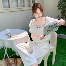 休闲米白色一字肩阔腿裤套装女夏季两件套贵气感御姐穿搭俏皮活泼，童装休闲套装，1C078