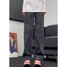 抖音品质美式高街oversize设计感蛇纹迷彩水洗弯刀裤，男装牛仔裤，星座310A-4