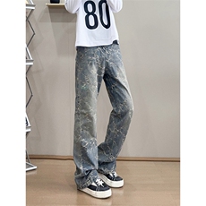 B221美式ins高街提花宽松微喇牛仔裤LK24225-特P48控78，男装牛仔裤，电商B221