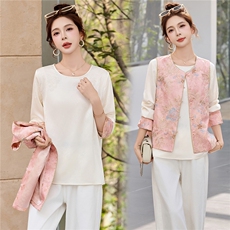 2026春季新款新中式重工刺绣马甲提花小衫两件套套装女，女装套装/套裙，奕薇雅