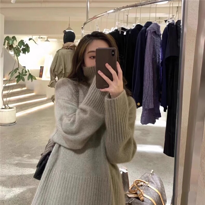 设计感小众高领打底衫女宽松套头针织毛衣高级感百搭,针织衫/毛衣,解氏羊绒