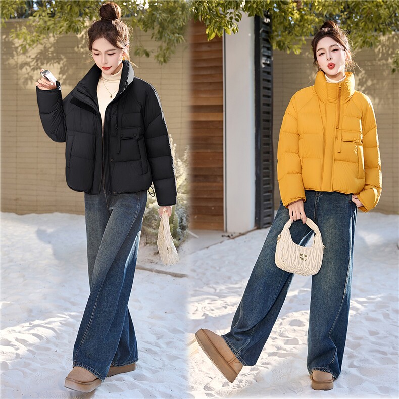 DLM8657短款立领羽绒服女冬装韩版宽松90白鸭绒厚外套面包服A版，女装羽绒服，朵莱米