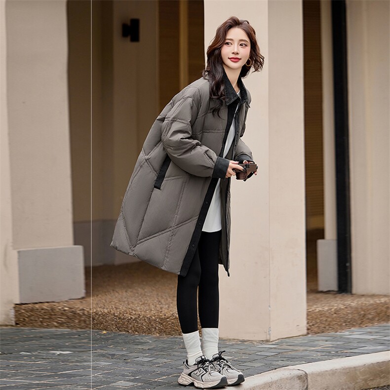 现货主推~白鸭绒羽绒服2004气质牛仔拼接大气百搭外套女装,女装羽绒服,半夏