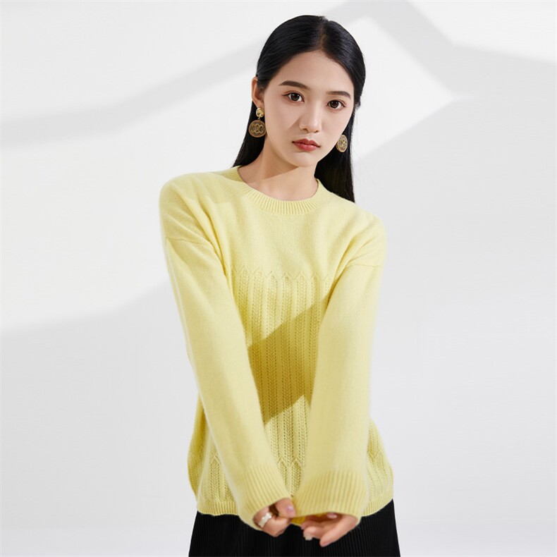 秋季新款舒适时尚百搭圆领套头女士羊绒衫,女装羊绒衫,恒爱羊绒