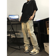夏季美式高街ins破洞拉拉牛仔裤货号K715P55，男装牛仔裤，电商A063