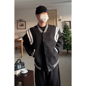 情侣款棒球服春季美式复古黑白拼接夹克外套男宽松潮流百搭飞行服图片