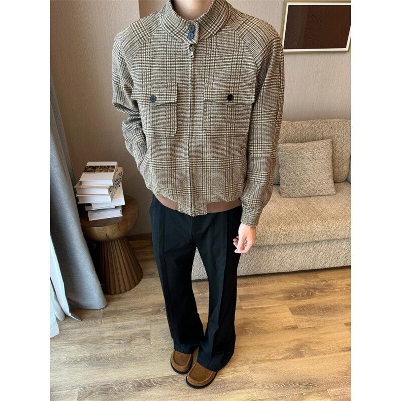 【有货】JK366CC-特P78 千鸟格哈灵顿毛呢外套男短款立领夹克图片
