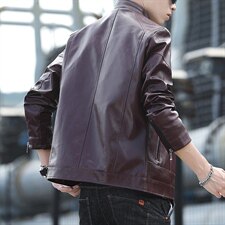 秋冬新款男皮夹克新潮休闲PU皮衣男装修身男士皮外套9912-P65，男装皮衣，电商A128
