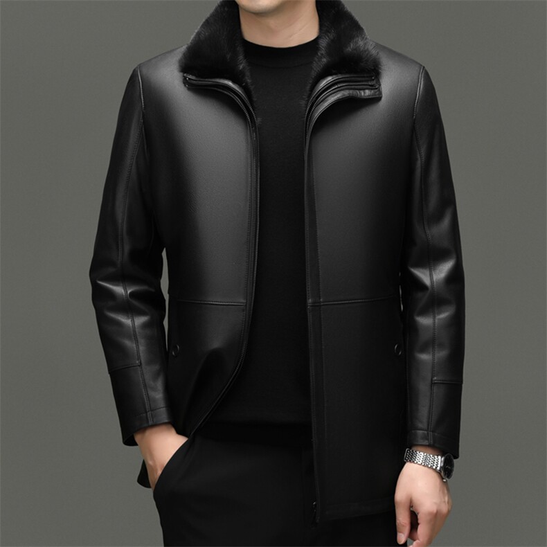 BG-H81003海宁山羊皮真皮皮衣男可脱卸水貂内胆皮夹克外套男装图片