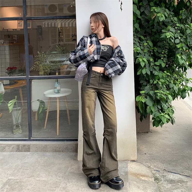 复古做旧微喇叭牛仔裤男女2026春季设计感显瘦马蹄裤子YD2126-P60,女装休闲裤,星座509