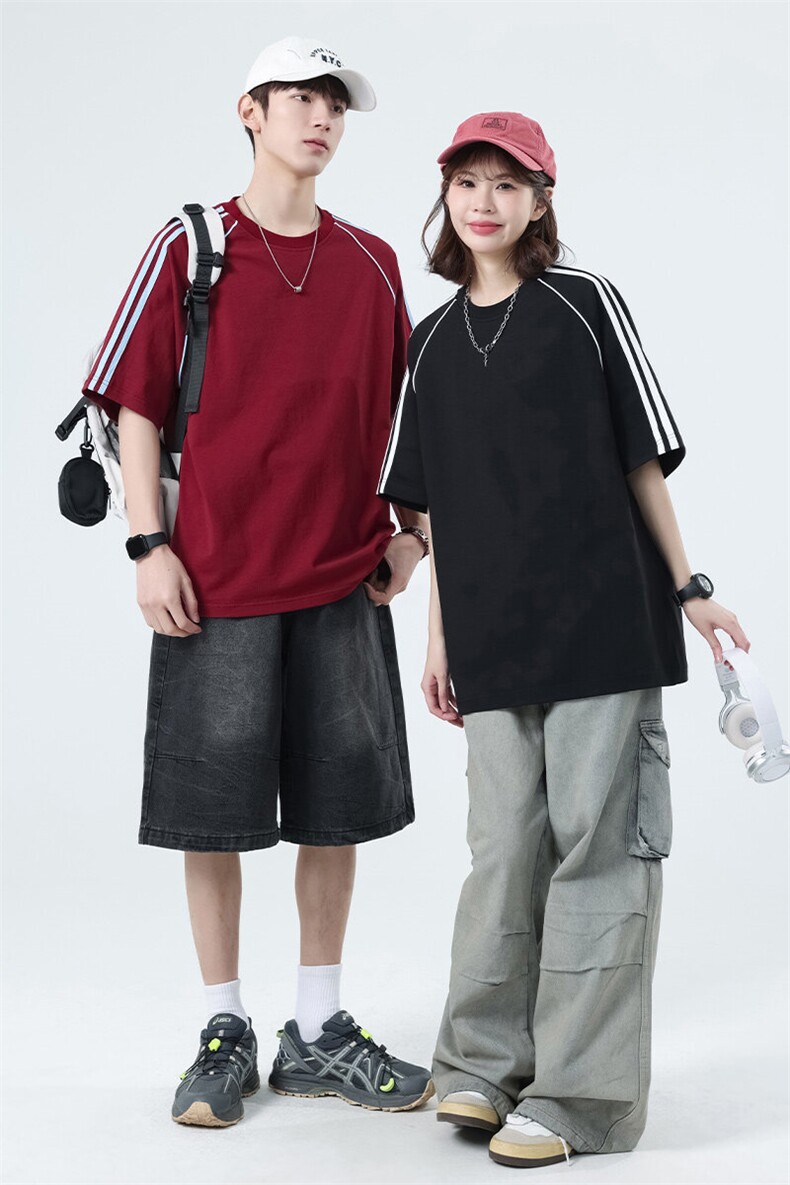 T8929-P42M-6XL280克大码撞色插肩袖美式重磅男女同款短袖T恤,男装T恤,星座109