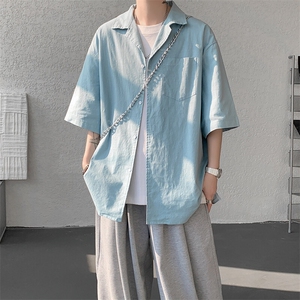 8XL-M亚麻短袖衬衫男夏薄款宽松休闲百搭大码半袖衬衣DC28002P50图片