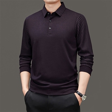 翻领POLO衫男士春秋季2023新款中年纯色长袖T恤爸爸秋装上衣服，男装T恤，电商B212（原钱塘6029）