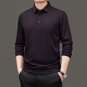 翻领POLO衫男士春秋季2023新款中年纯色长袖T恤爸爸秋装上衣服图片