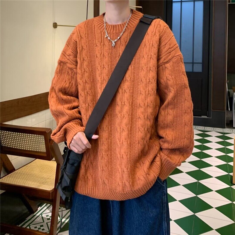 粗麻花圆领针织衫毛衣男冬季新款慵懒风长袖打底衫羊绒衫MY417,男装T恤,星座1116A-1（原606A）